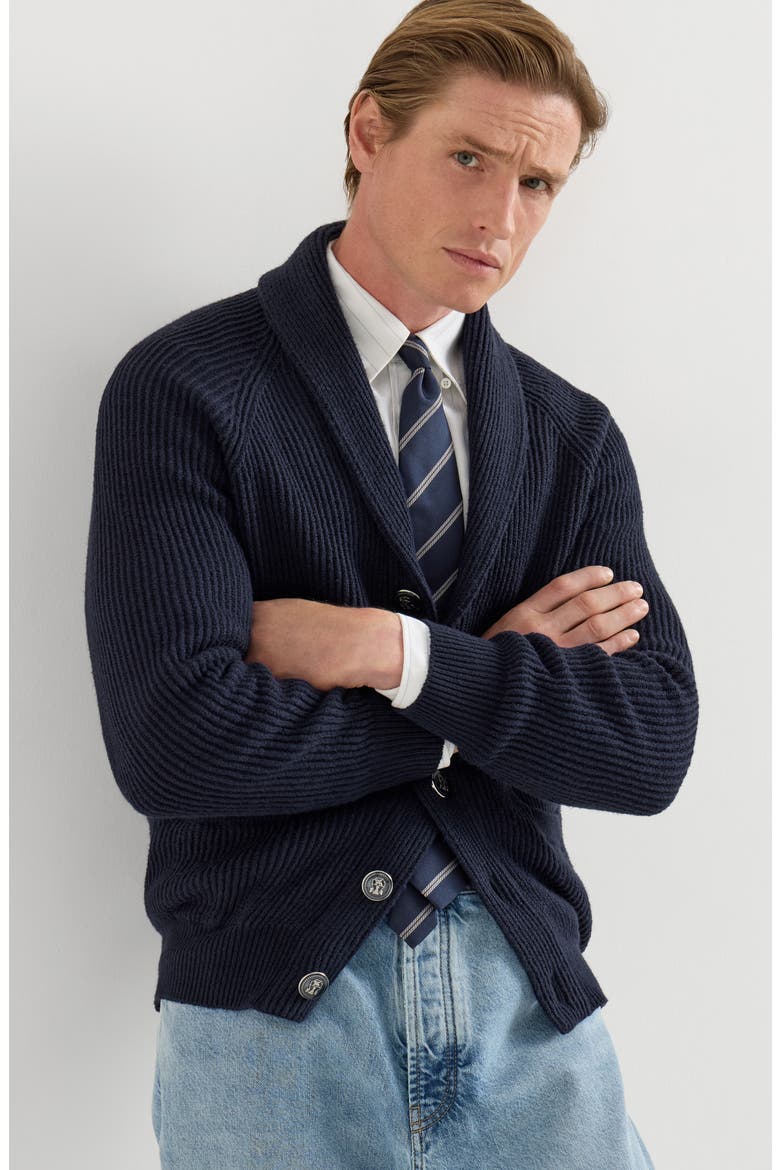 Malfilé cotton English rib cardigan with raglan sleeves, Alternate, color, Navy Blue
