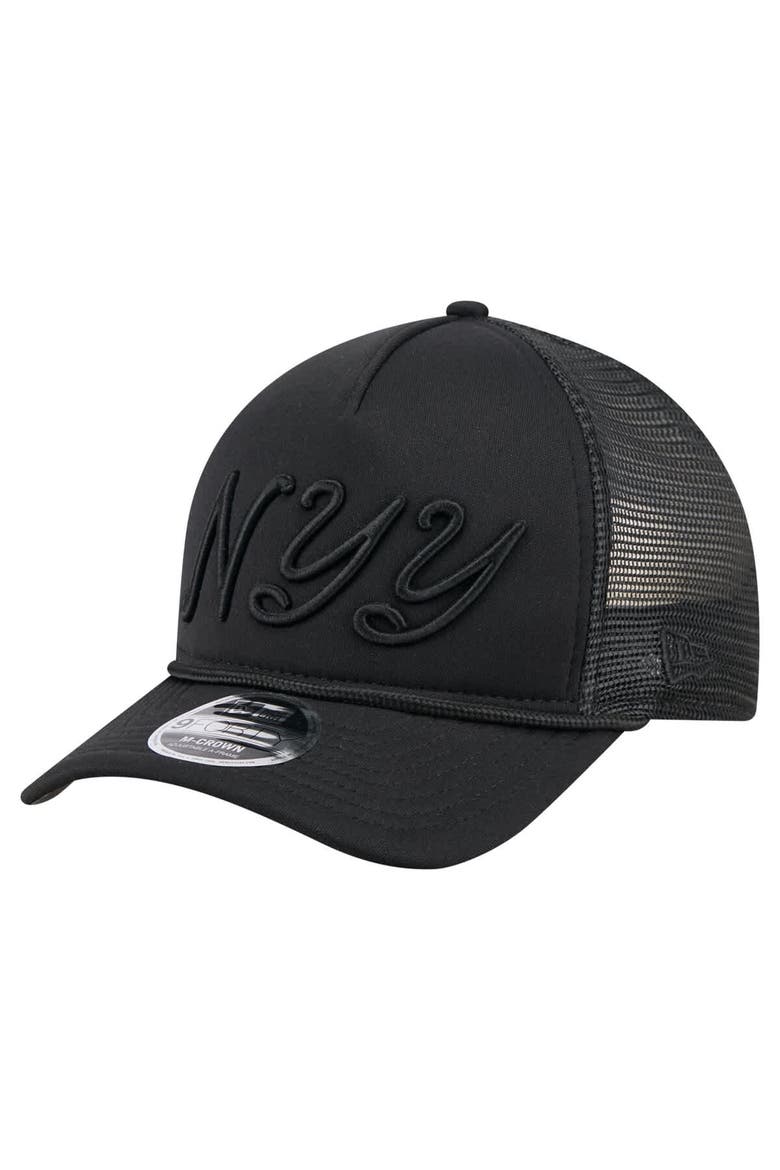 Men's New Era Black New York Yankees City Initial 9FORTY A-Frame M-Crown Adjustable Trucker Hat, Main, color, Black