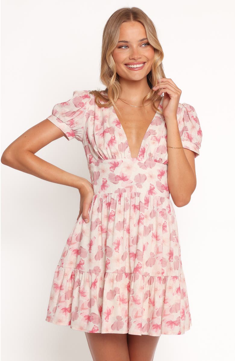 Petal & Pup Clementine Puff Sleeve Minidress, Alternate, color, Cream Floral
