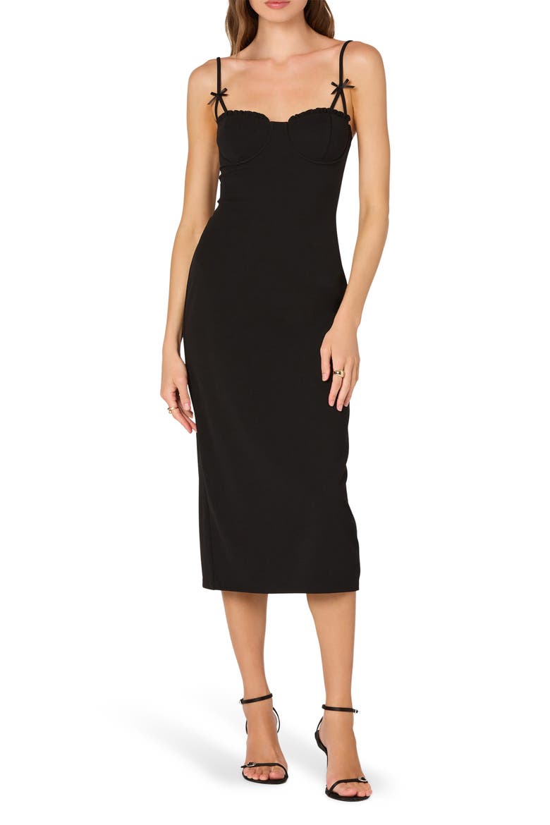 Bow Strap Midi Dress, Main, color, BLACK
