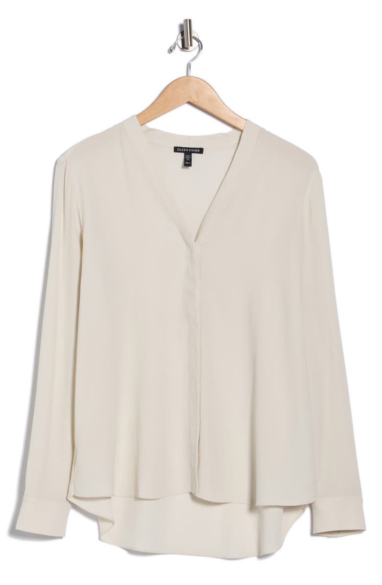 Eileen Fisher V-Neck Long Sleeve Silk Top, Alternate, color, 