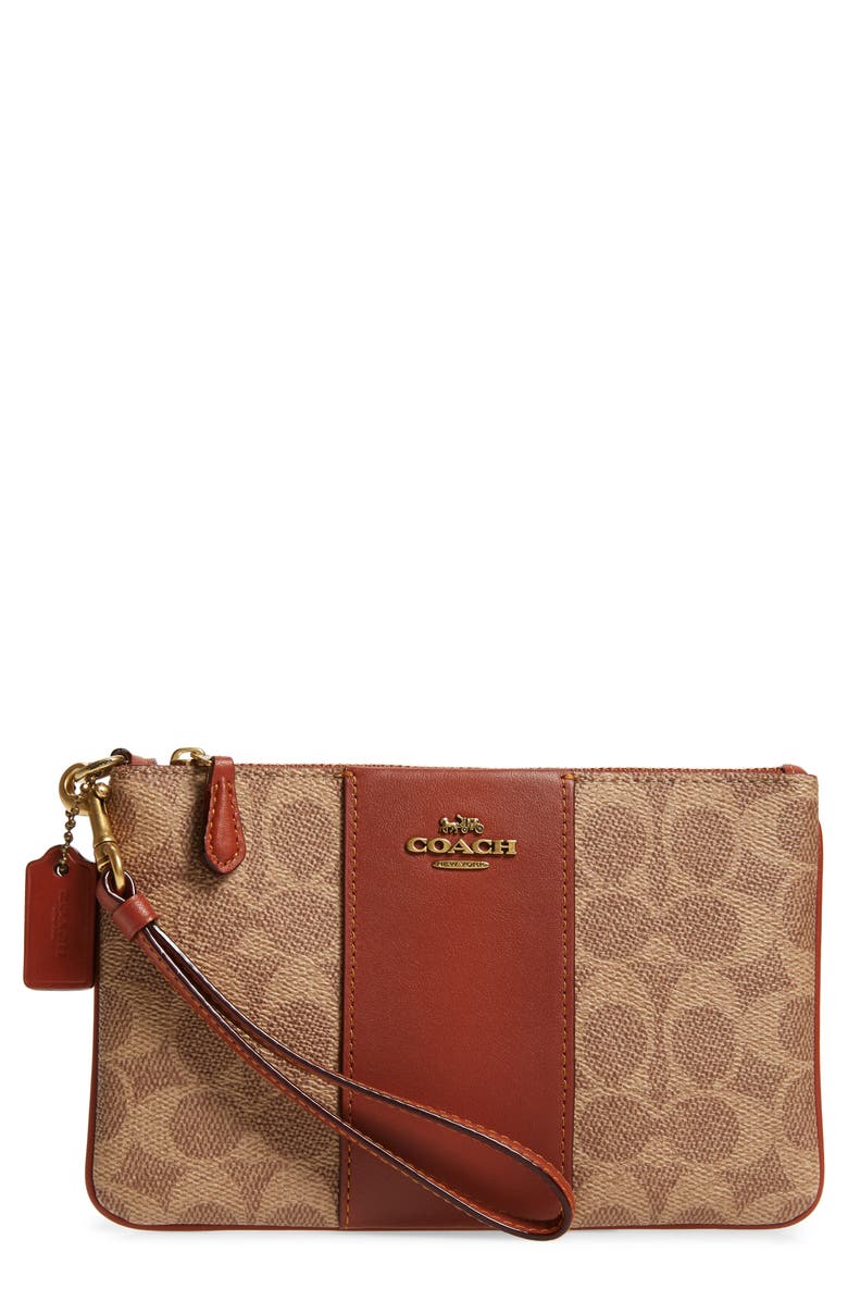 COACH Small Signature Canvas & Leather Wristlet, Main, color, 