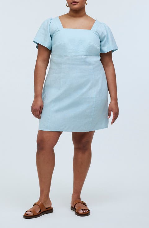 Square Neck Linen Minidress (Plus)