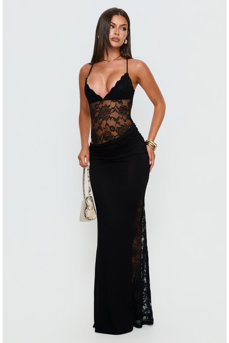 Chantella Lace Cutout Maxi Dress, Alternate, color, BLACK
