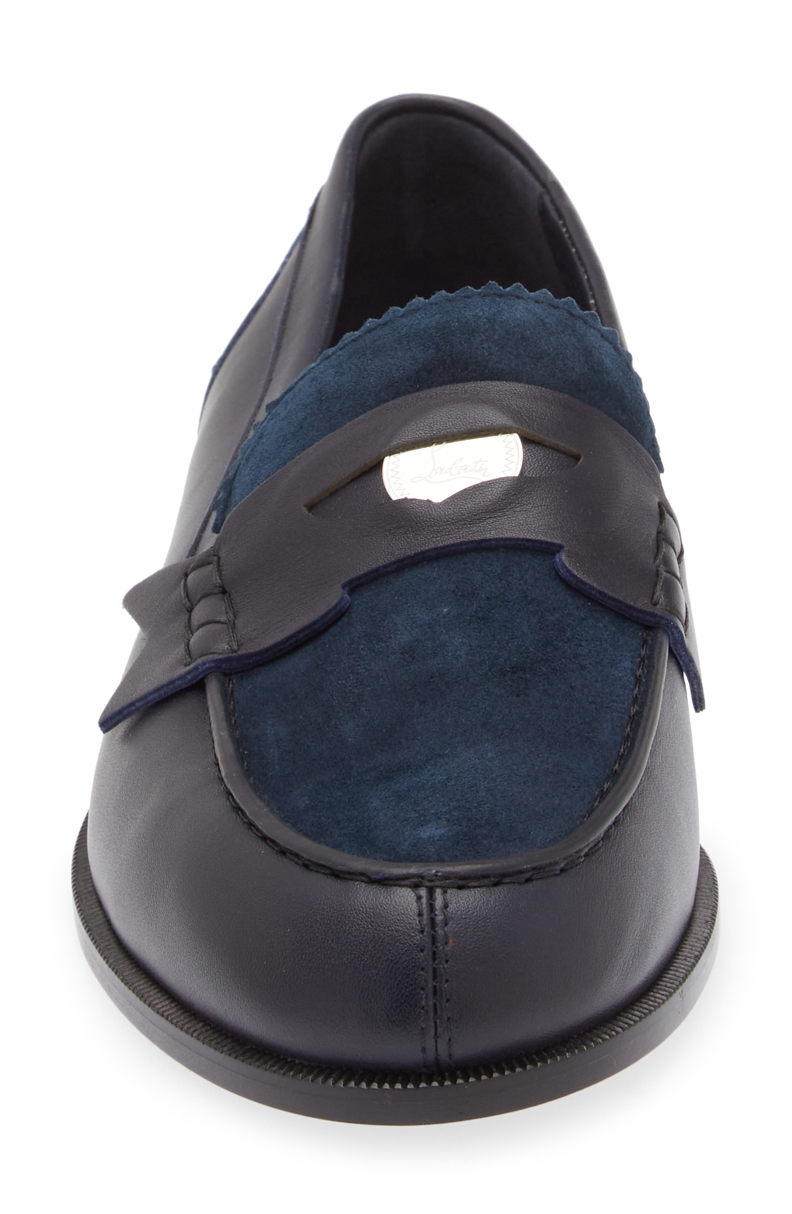 Christian Louboutin Penny Leather & Suede Loafer, Alternate, color, 5817 Marine/ Bco/ Lin Marine