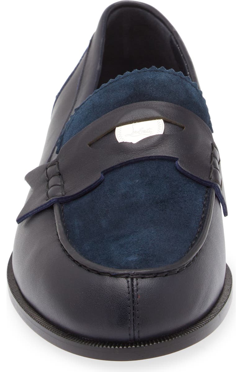 Christian Louboutin Penny Leather & Suede Loafer, Alternate, color, 5817 Marine/ Bco/ Lin Marine