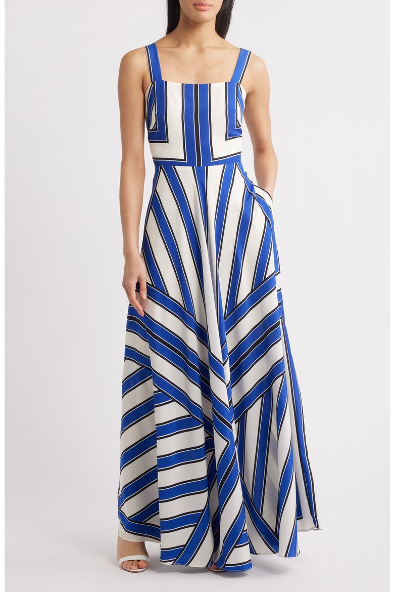 eliza j blue and white striped dress Stripe Scarf Sleeveless Maxi (Women) Size:US 12 | EU 46 Crew neck THE little black dress Sleeve Type_Spaghetti Straps