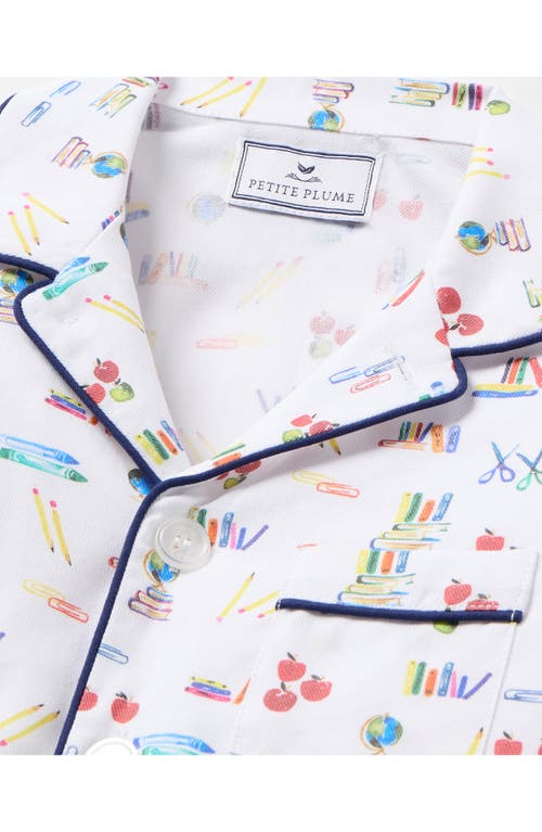 Petite Plume Kids' School Print Two-piece Pajamas In White