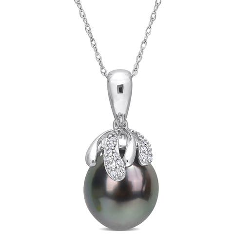 Cultured Pearl & Diamond Pendant Necklace 14k