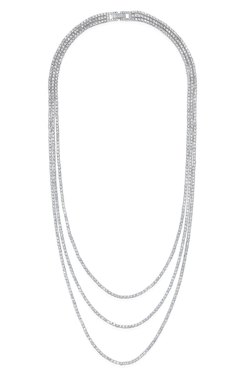 Crislu Triple Layer Tennis Necklace, Alternate, color, Platinum