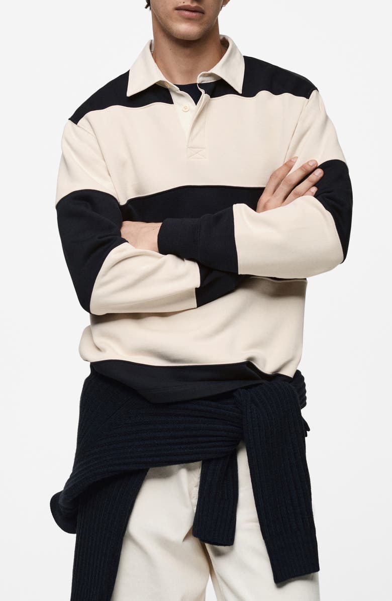 MANGO Stripe Cotton Polo Sweatshirt, Main, color, 