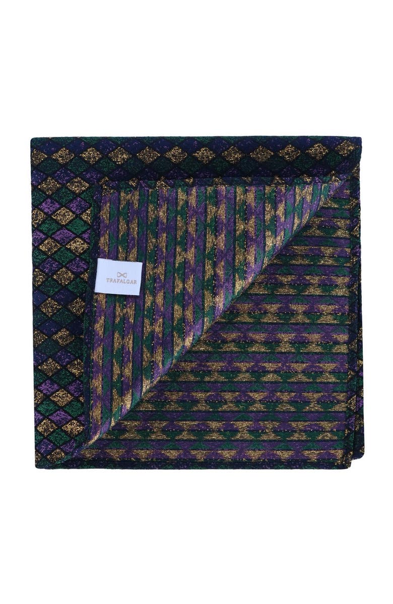 Trafalgar Carnival Diamond Multi-Colored Novelty Silk Pocket Square, Alternate, color, Multiple