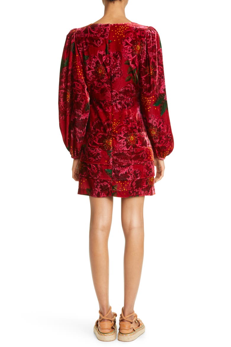 Shiny Flowers Long Sleeve Minidress, Alternate, color, SHINY FLOWERS RED