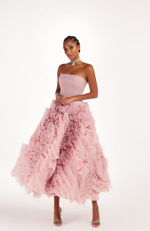 A-Line Tulle Midi Formal Occasion Dress