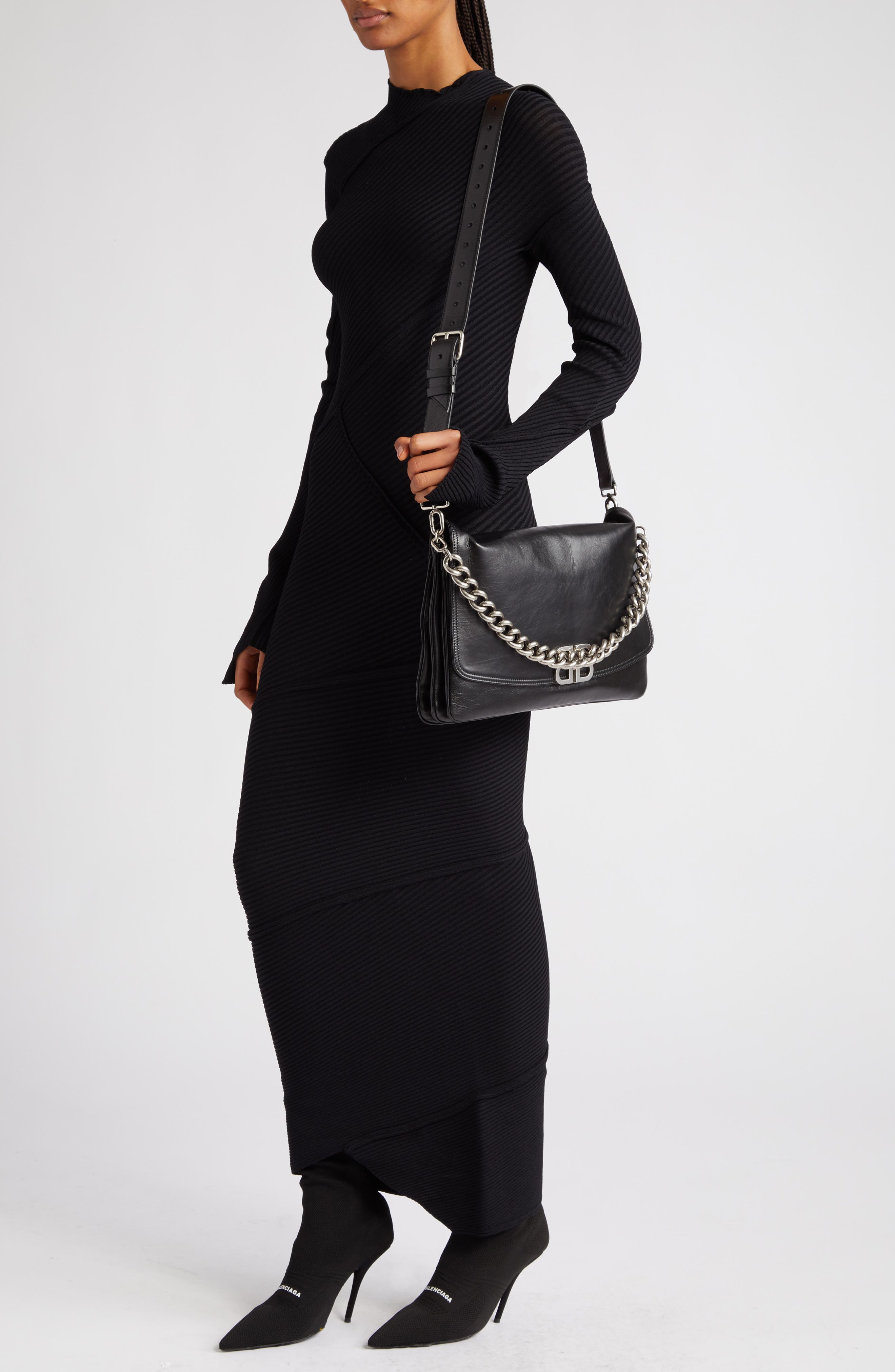 Balenciaga BB Soft Flap Leather Crossbody Bag, Alternate, color, 