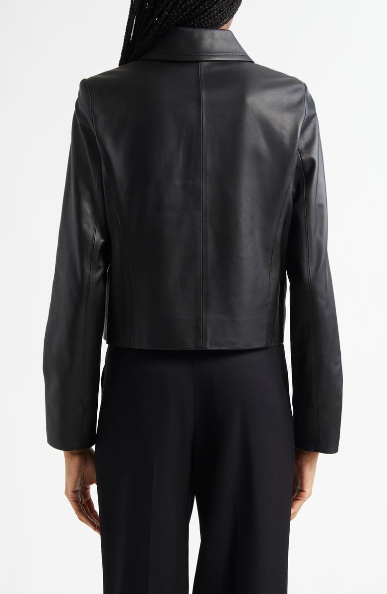 Vince Shrunken Double Breasted Leather Peacoat, Alternate, color, Black