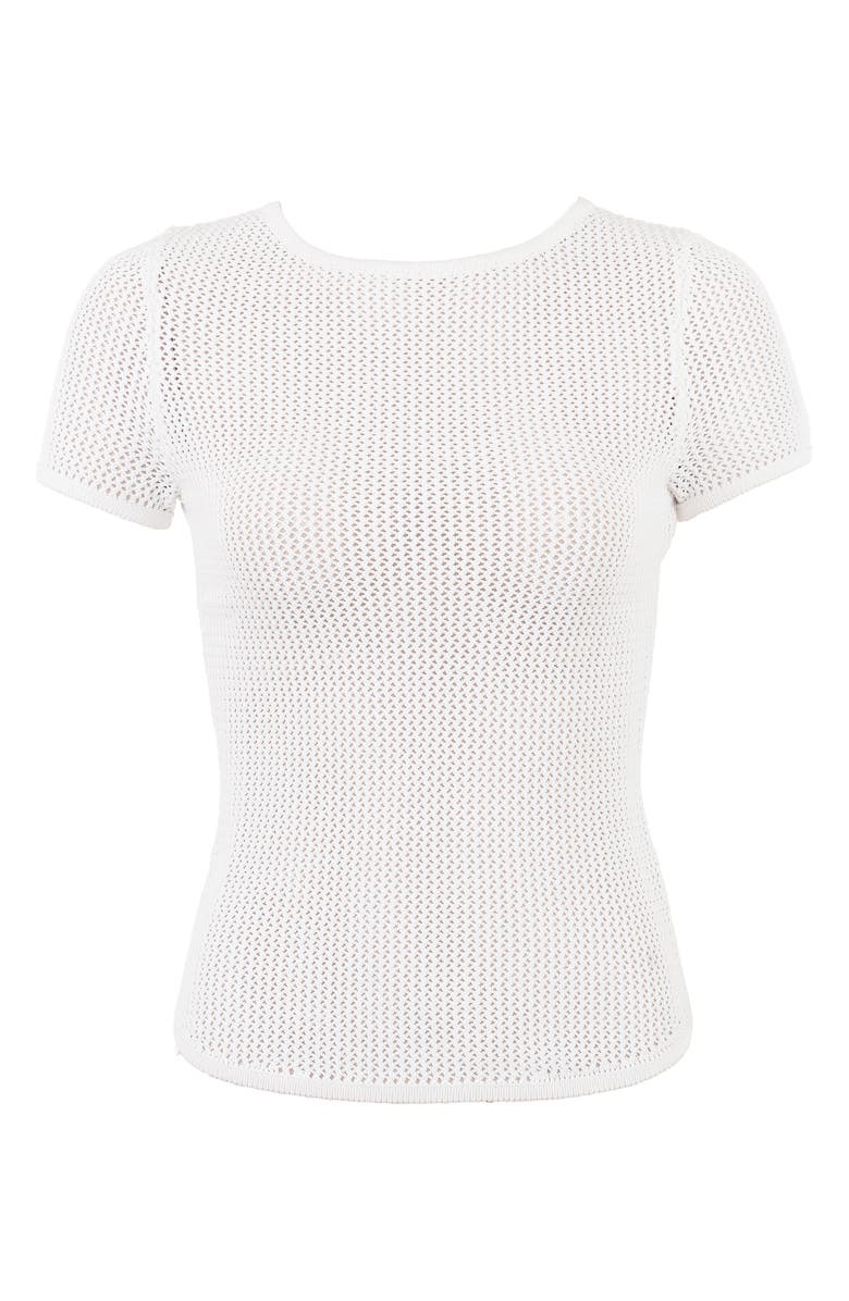 HOUSE OF CB Yves Open Stitch Short Sleeve Top, Alternate, color, White