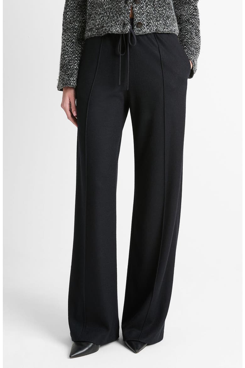 Wool Blend Pull-On Wide Leg Drawstring Pants, Main, color, BLACK