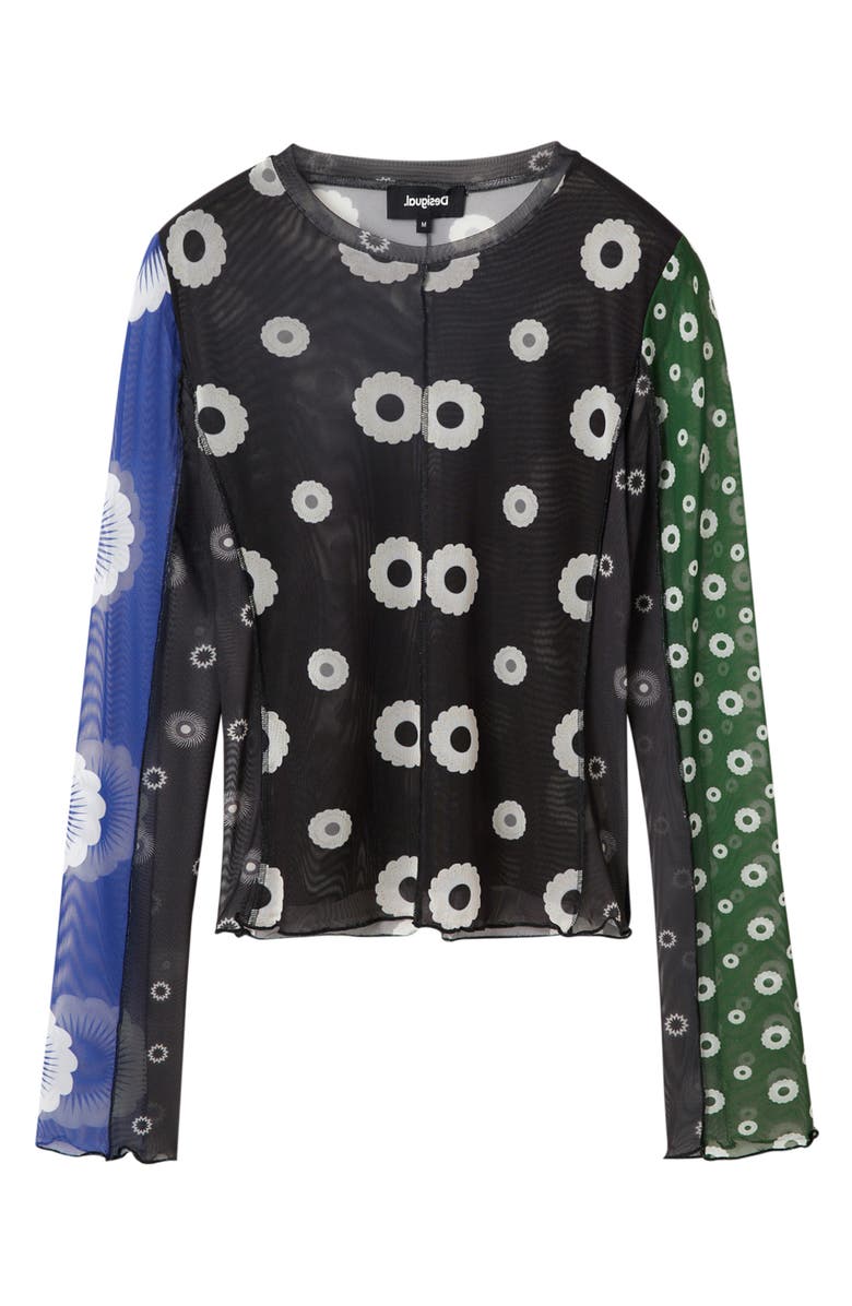 Desigual Mixed Print Colorblock Mesh Top, Alternate, color, 