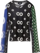Desigual Mixed Print Colorblock Mesh Top