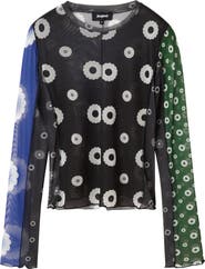 Desigual Mixed Print Colorblock Mesh Top