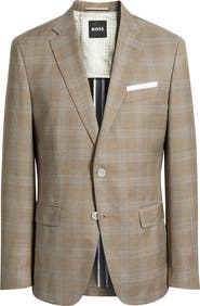 BOSS Hutson Slim Fit Brown Plaid Wool Sport Coat
