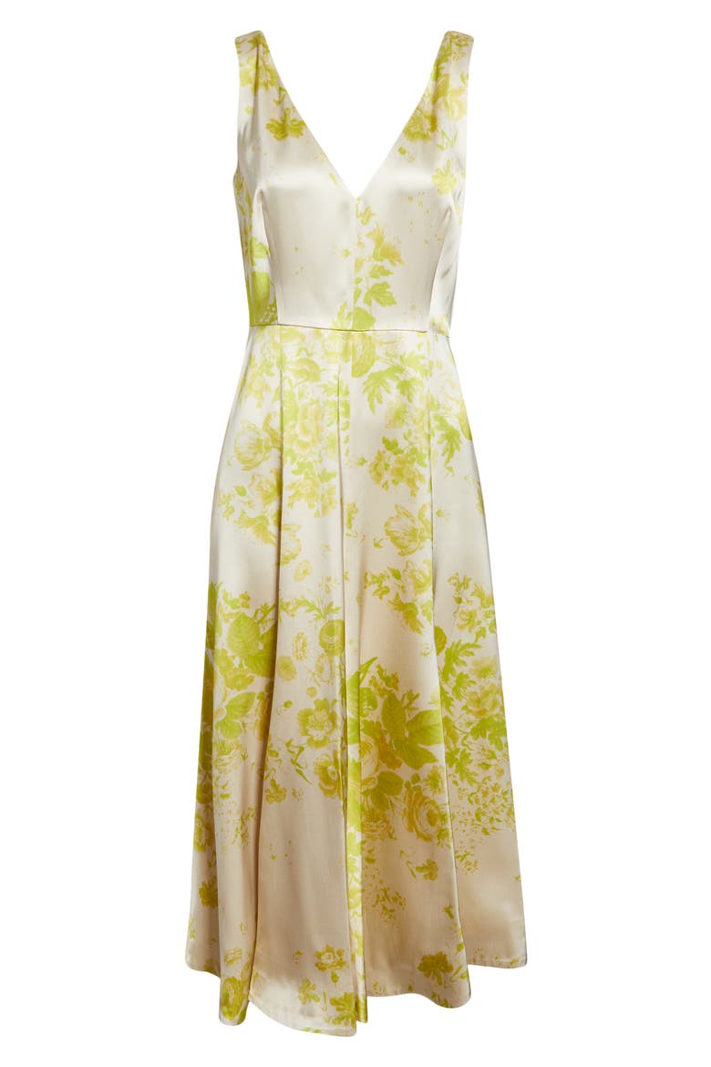 Floral Print Duchesse Satin Fit & Flare Gown, Alternate, color, ROSE BOUQUET CHARTREUSE