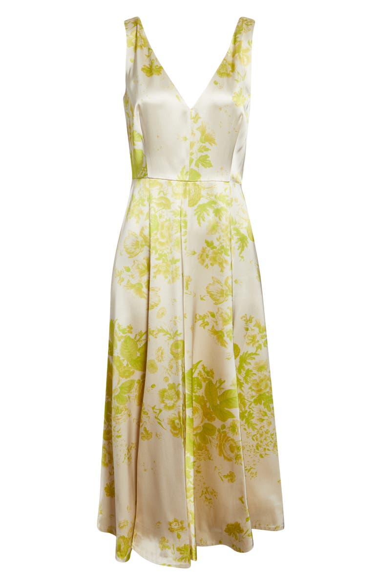 Erdem Floral Print Duchesse Satin Fit & Flare Gown, Main, color, Rose Bouquet Chartreuse