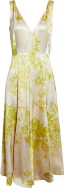 Erdem Floral Print Duchesse Satin Fit & Flare Gown