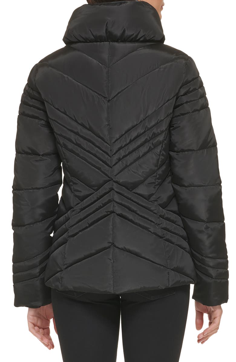 GUESS Water Resistant Chevron Quilted Puffer Jacket, Alternate, color, Black