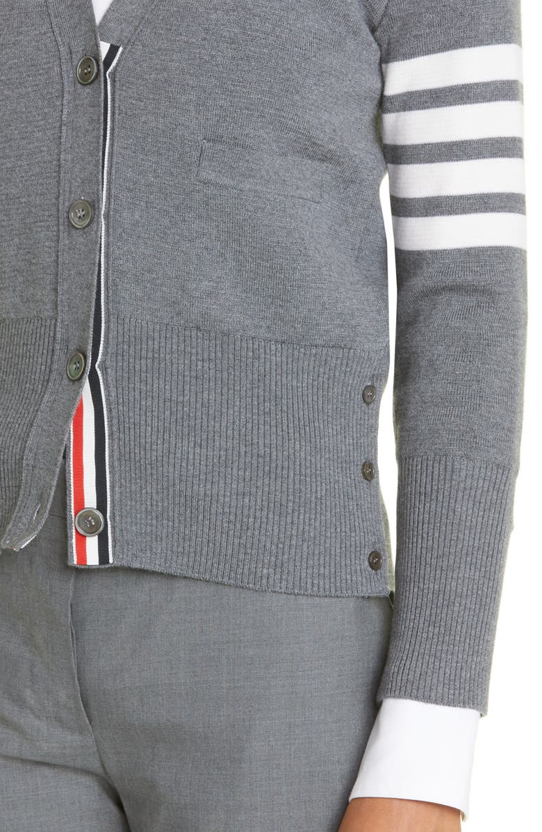 Thom Browne 4-Bar Merino Wool Cardigan, Alternate, color,