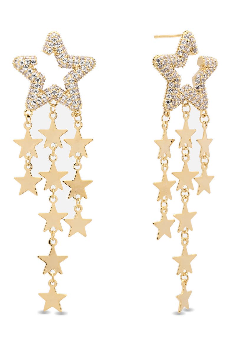 Celeste Star Cubic Zirconia Drop Earrings, Main, color, GOLD