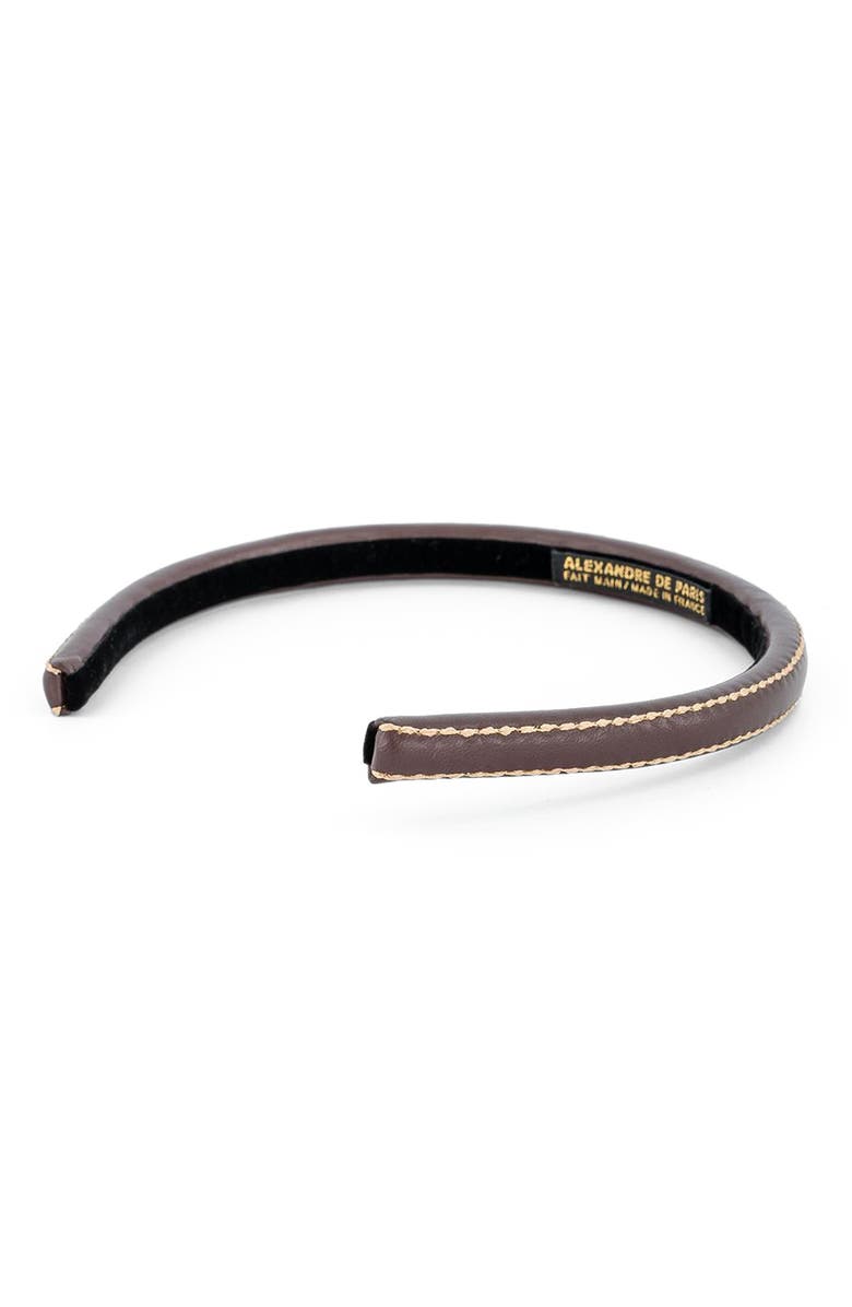 Alexandre de Paris Sellier Leather Headband, Alternate, color, Dark Brown