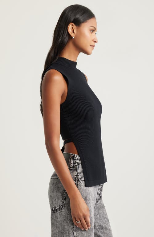 Open Edit Luxe Sculpt Side Split Rib Top In Black