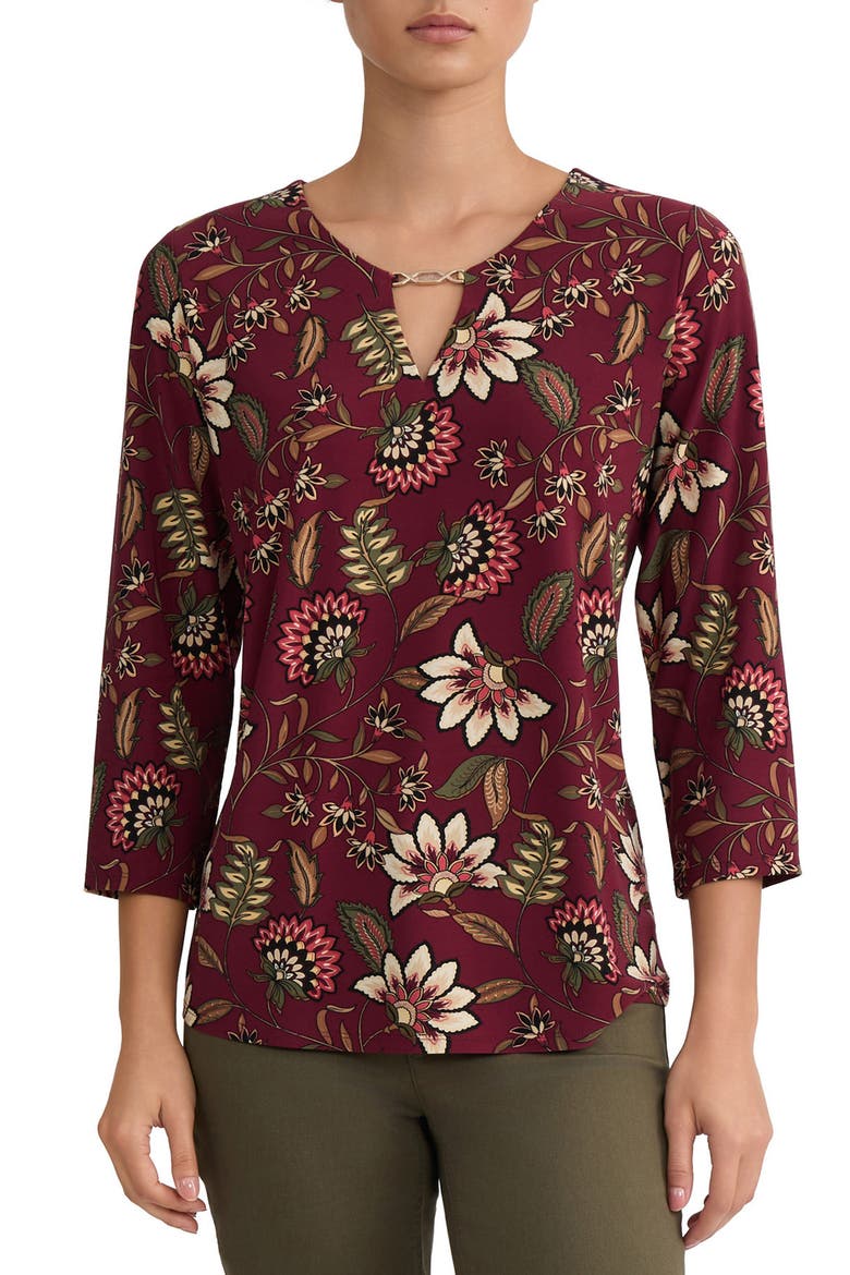 V-Neck Jersey Top with Hardware Detail, Main, color, CLASSIC WINE MULTI