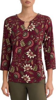 Jones New York V-Neck Jersey Top with Hardware Detail