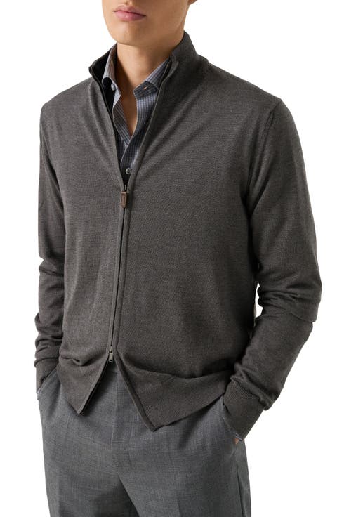 Stand Collar Wool Zip Cardigan