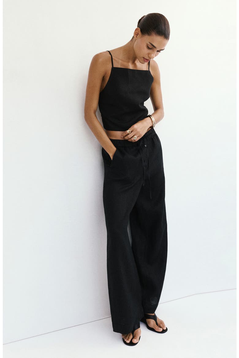Pull-On Wide Leg Linen Pants, Alternate, color, BLACK