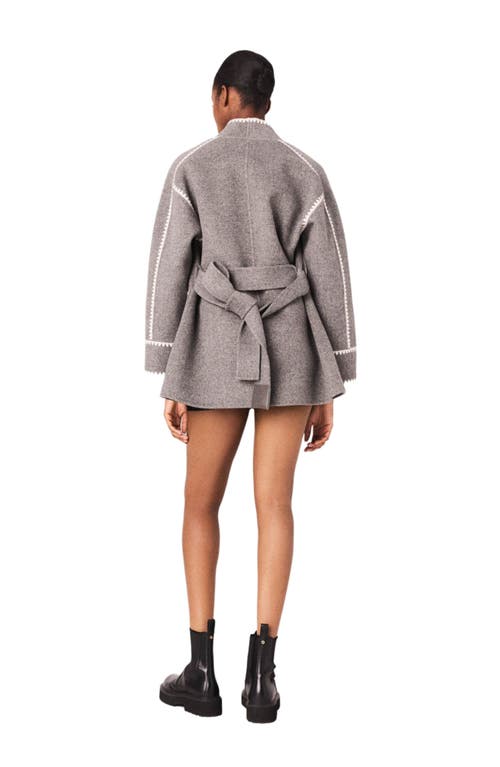 Maje Double-faced Coat With Trim In Gray