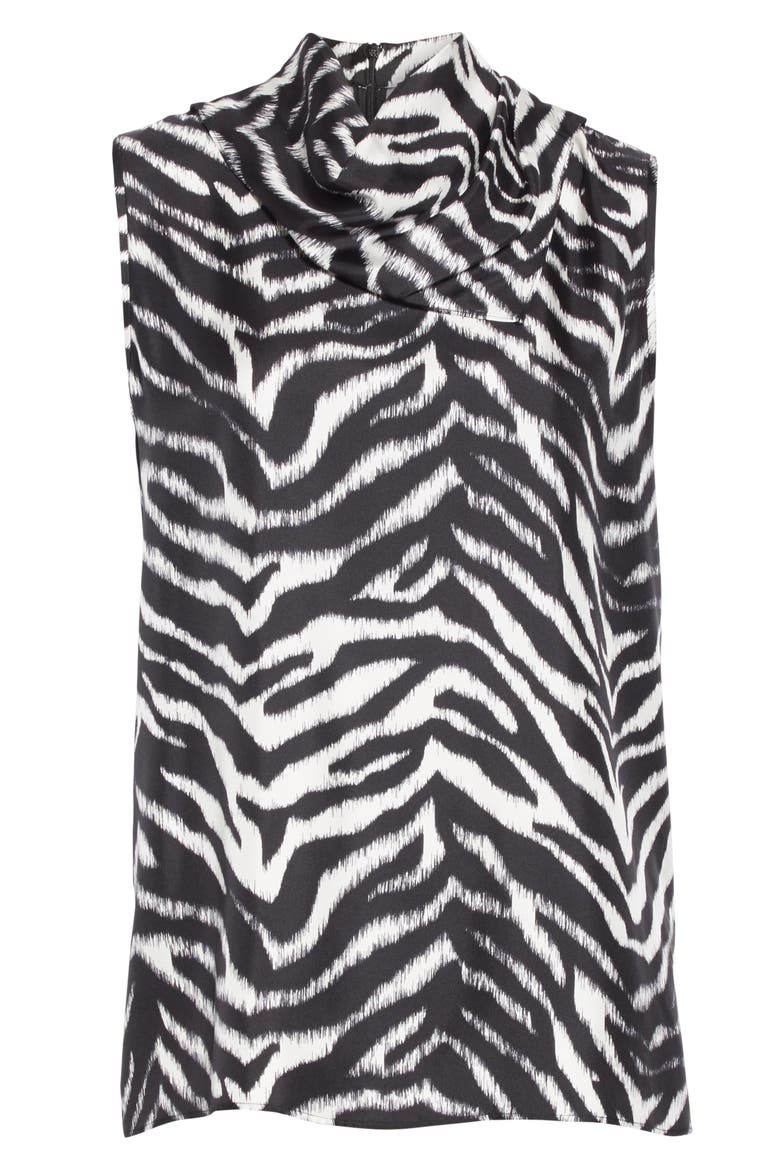 Drape Neck Zebra Print Silk Shell, Alternate, color, CAVIAR/ WHITE MULTI