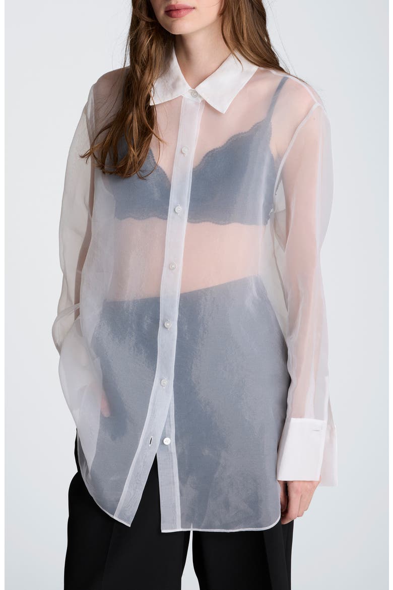 Sheer Oversize Button-Up Shirt, Main, color, FEATHER WHITE