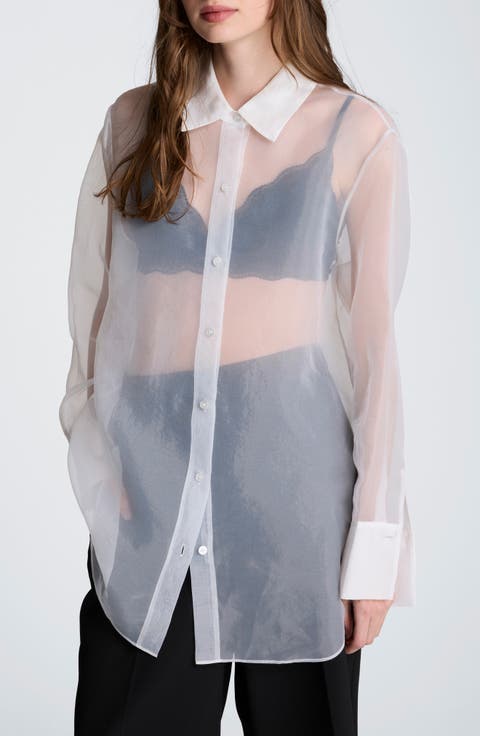 Sheer Oversize Button-Up Shirt
