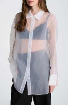 Kenneth Cole Sheer Oversize Button-Up Shirt