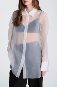 Kenneth Cole Sheer Oversize Button-Up Shirt