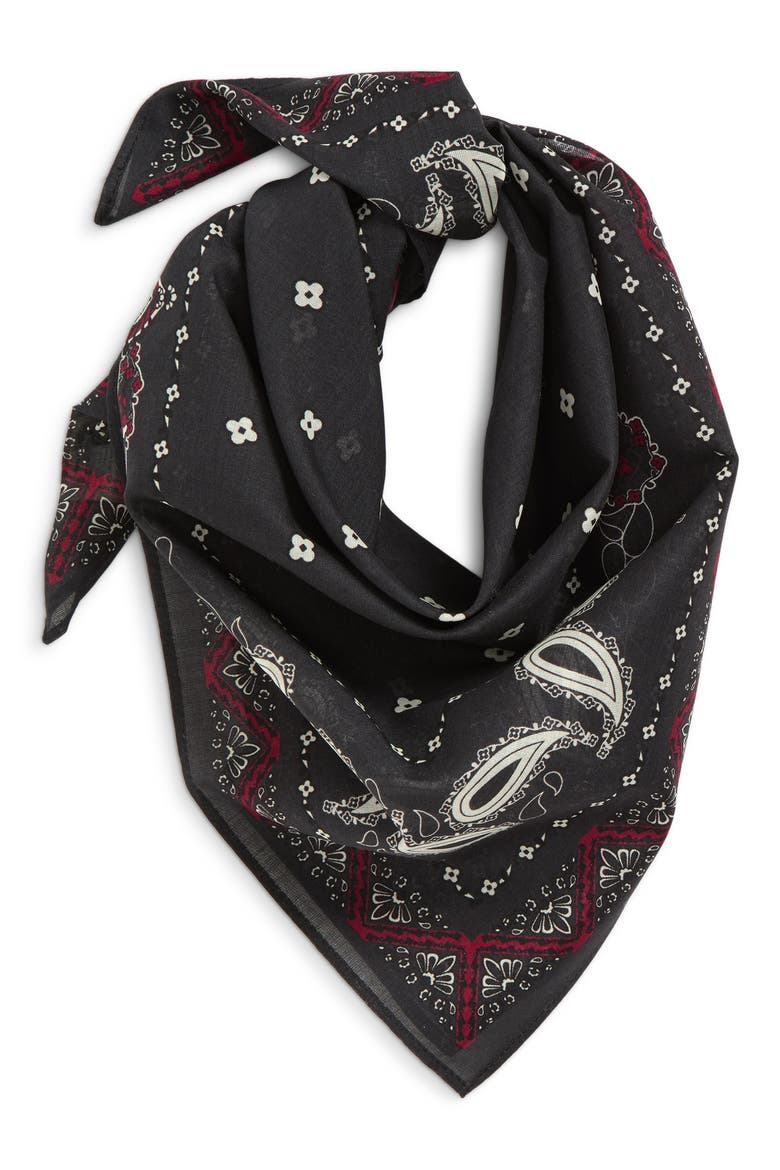 Square Cotton Bandana, Main, color, BLACK PAISLEY