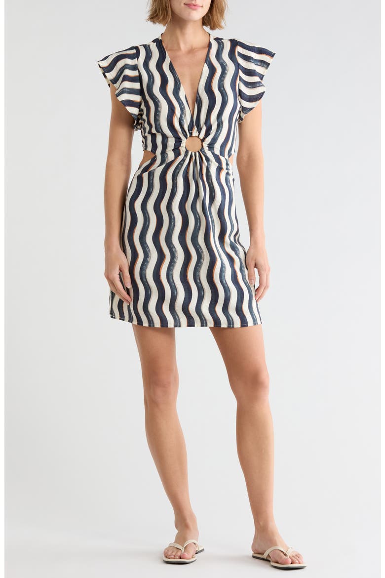 Wave Stripe Cutout Cover-Up Dress, Main, color, WHITE/ NAVY WAVE