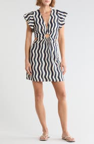Elan Wave Stripe Cutout Cover-Up Dress
