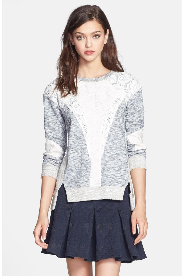 Lace Insert Sweatshirt, Main, color, MELANGE GREY