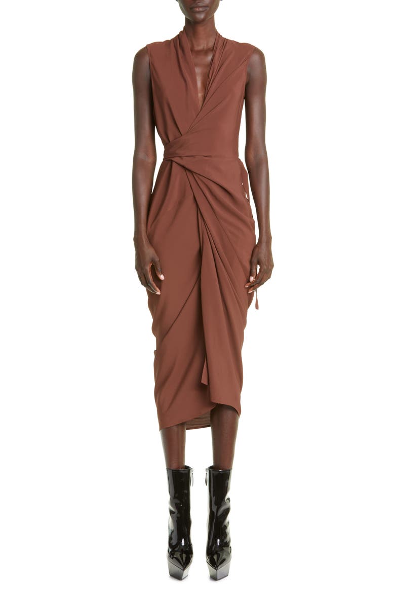 Sleeveless Draped Midi Dress, Main, color, MACASSAR