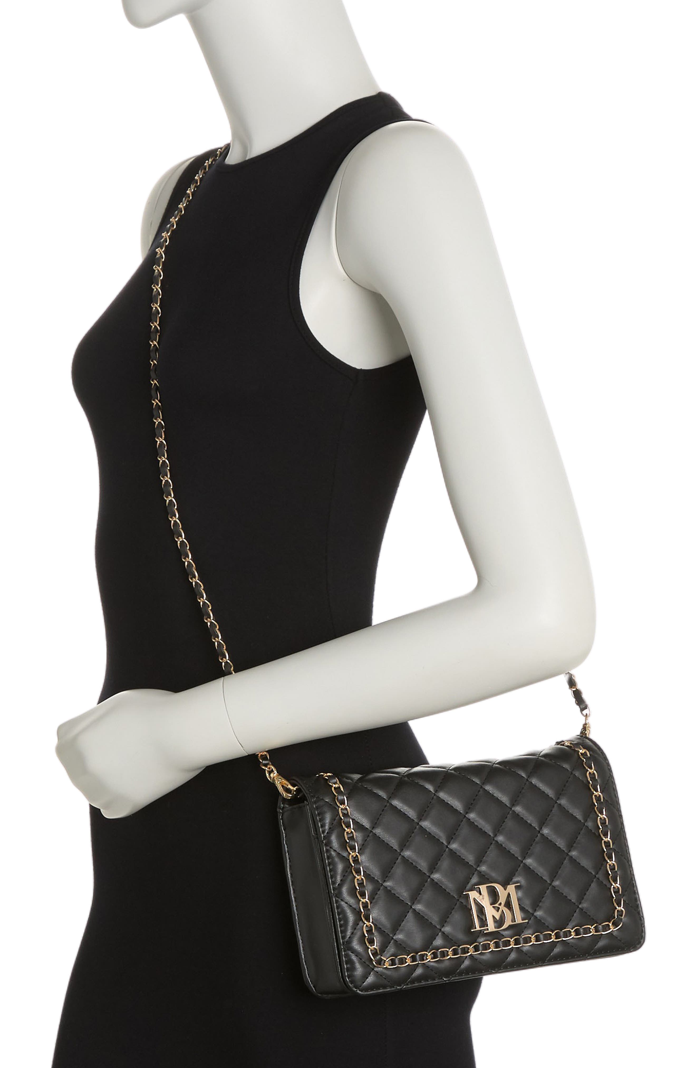Badgley Mischka Collection Chain Quilt Faux Leather Crossbody Bag, Alternate, color, Black